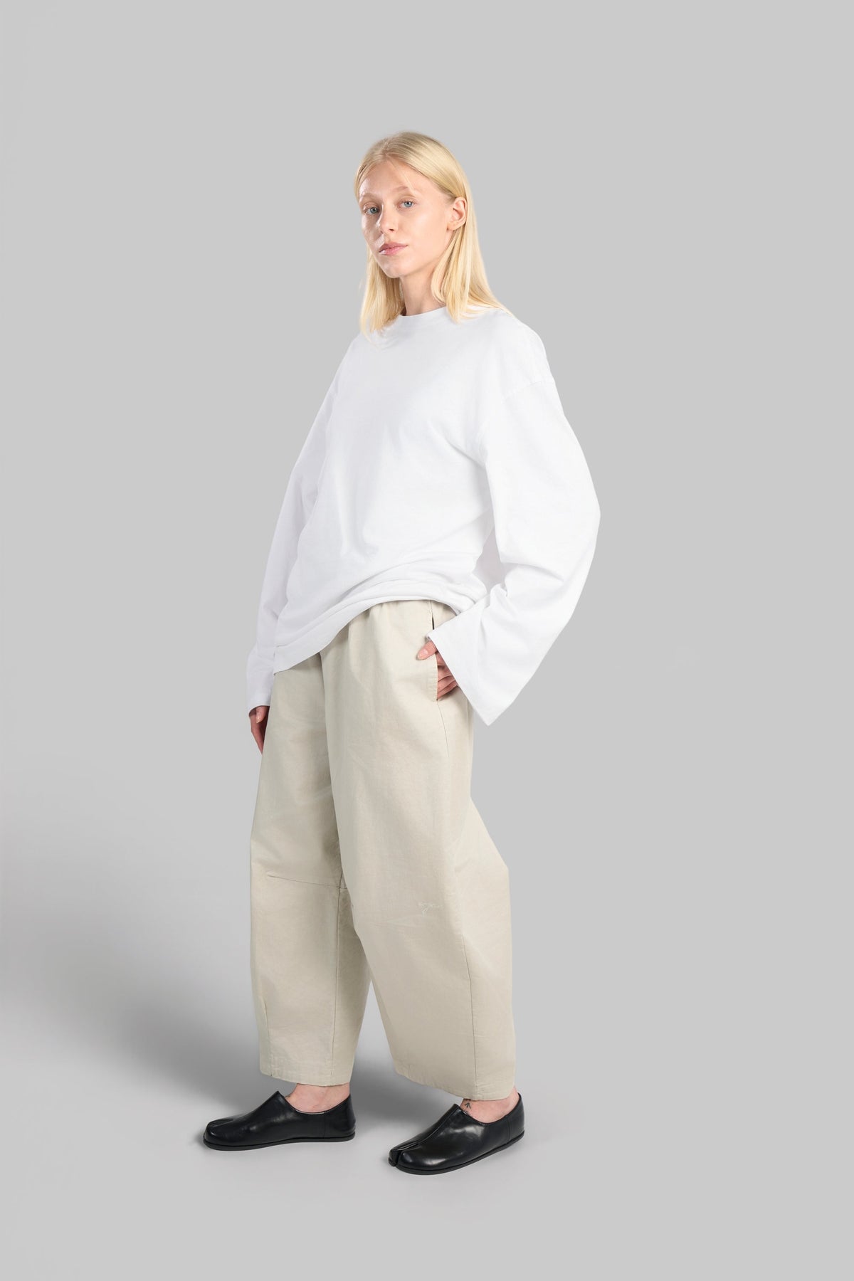 PANTALON BARREL COTON [BEIGE]